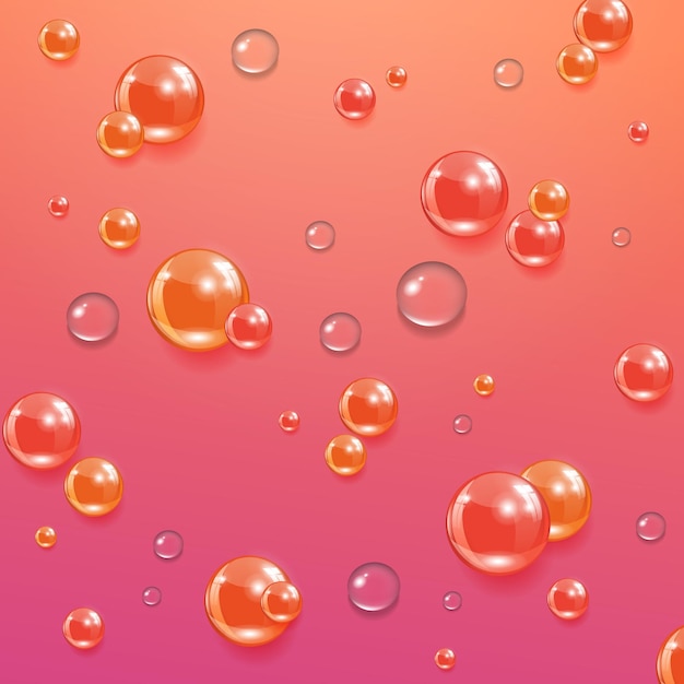 Vector orange illustration with multicolored glass glittering balls water drops