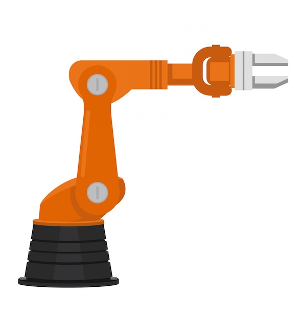 Orange industrial robotic arm for assembly line