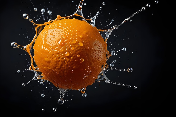 Vector an orange is splashing in water with a black background