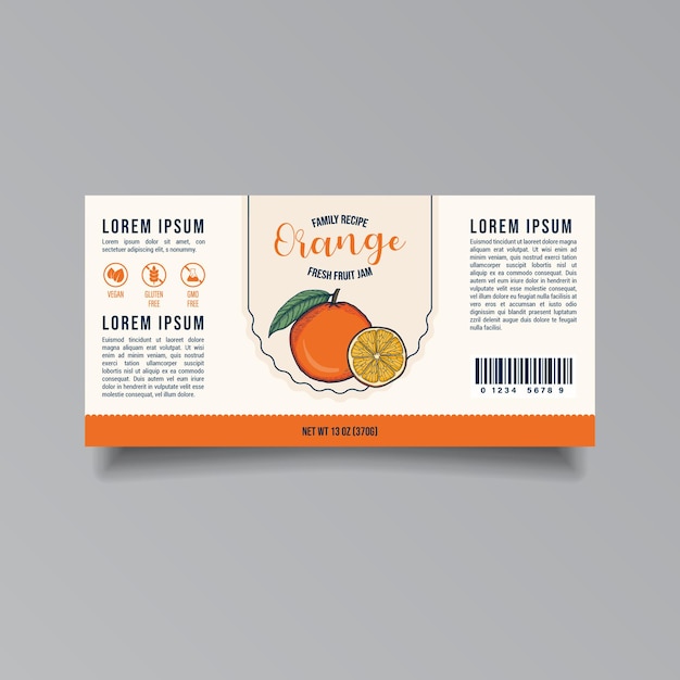 Orange jam label template Modern vector packaging design layout