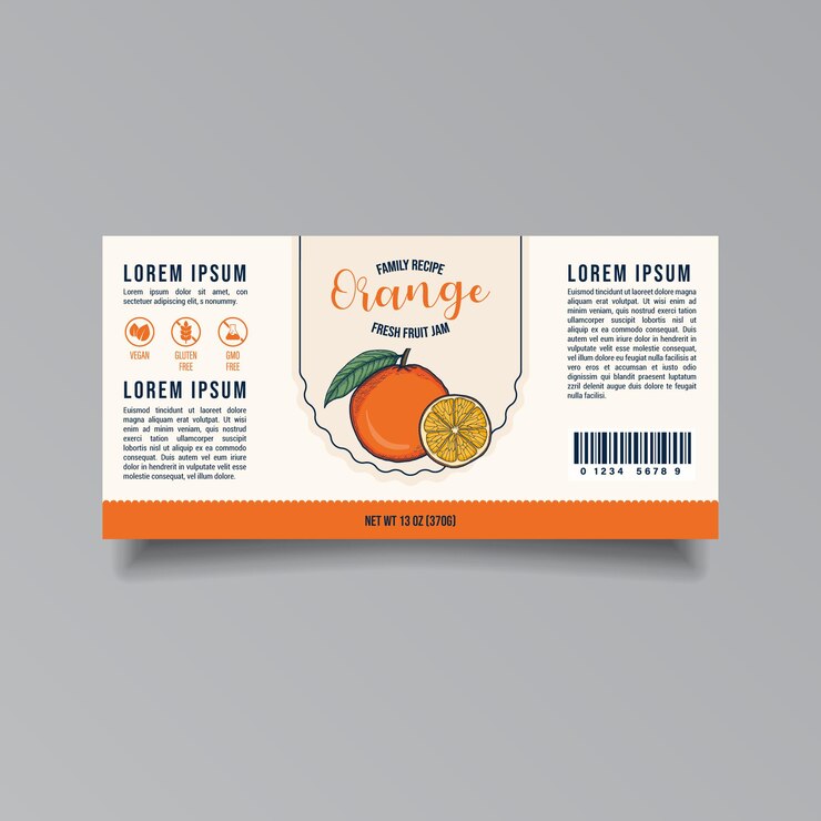 Orange jam label template Modern vector packaging design layout