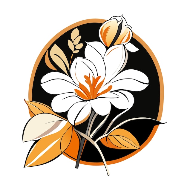 Orange jasmine flower beautiful cartoon style white background