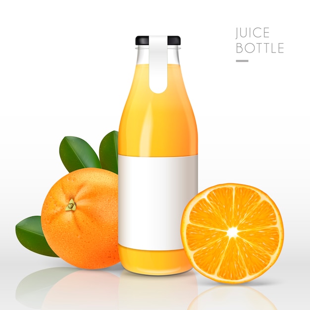 Vector orange juice contained in glass bottle