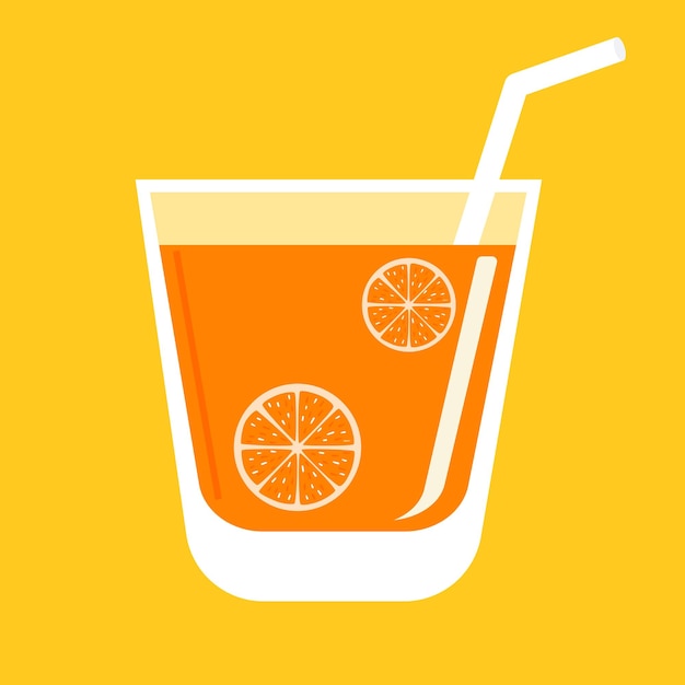 Orange juice in a glass with orange pieces Vector design for menu cafe Drink logo Goblet icon