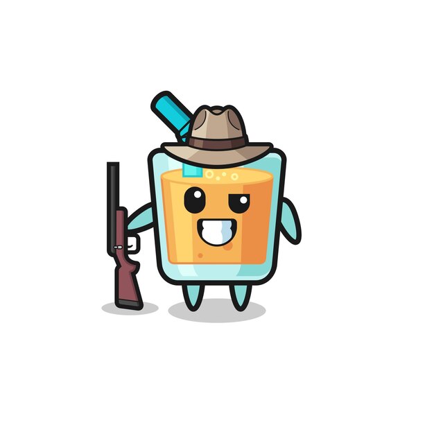 銃を持っているオレンジジュースハンターのマスコット