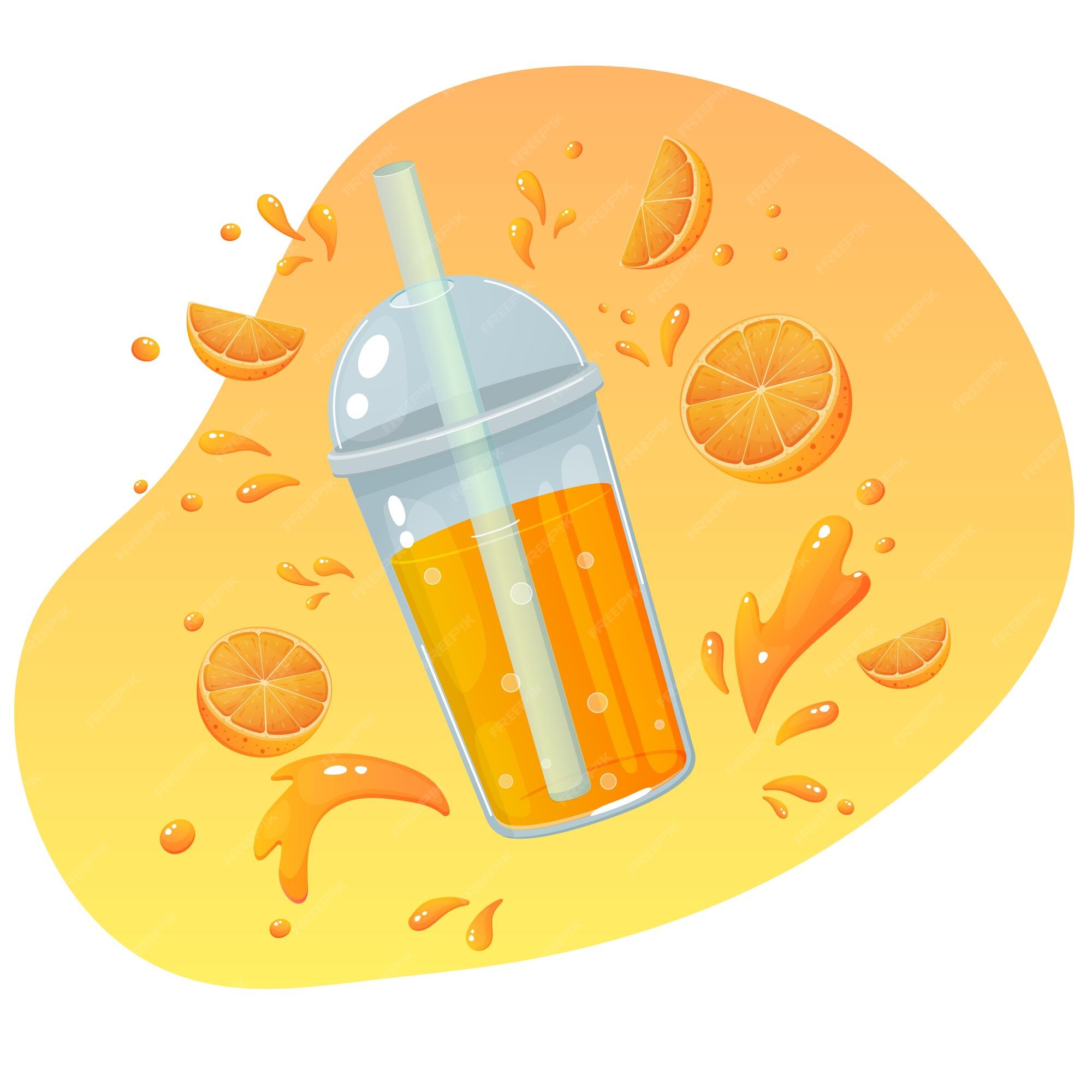Tasty Cold Orange Juice Plastic Cup Stock Illustrations – 114