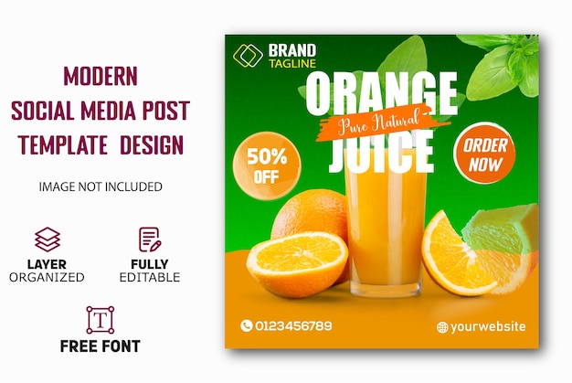 Vector orange juice promotion social media post banner template