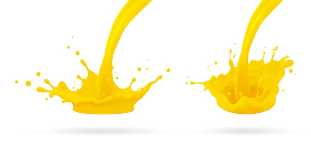 Orange juice splatter orange splashes of paint 3d realistic vector illustration