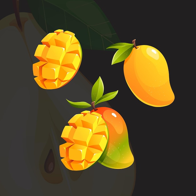 Orange Juicy Bright Fresh Ripe Mango Vector Illustration