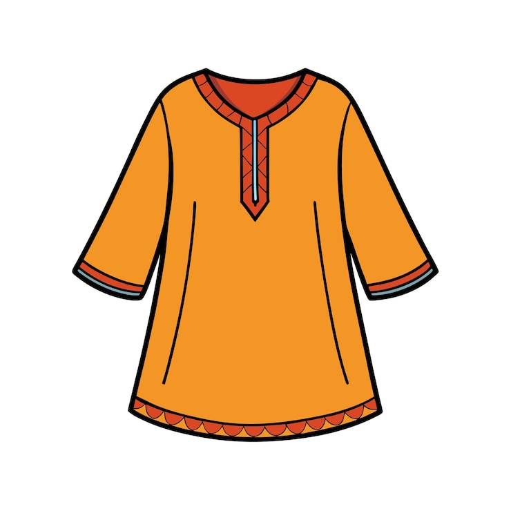 वेक्टर orange kurta with embroidered neckline and three-quarter sleeves