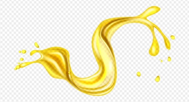 Vector orange lemon juice or oil splashes liquid yellow drink streams with drops vector realistic liquid