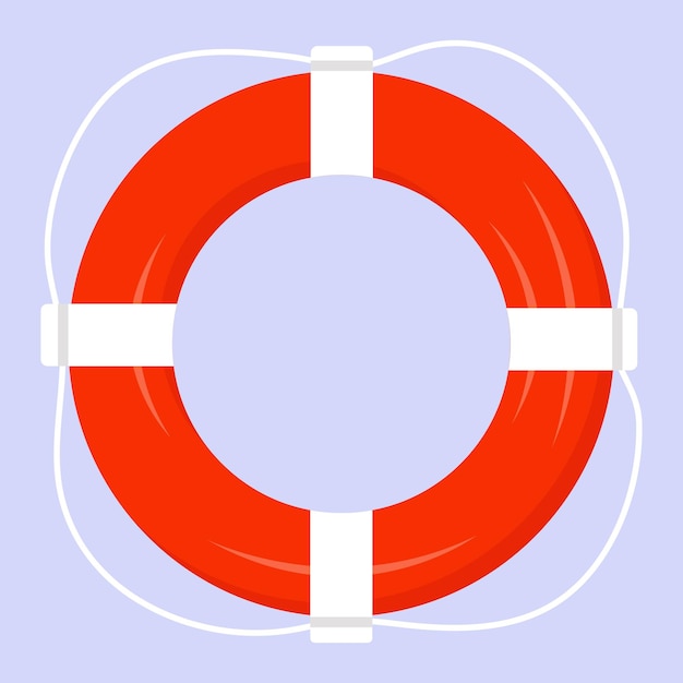 Orange life buoy with a white rope on a blue background