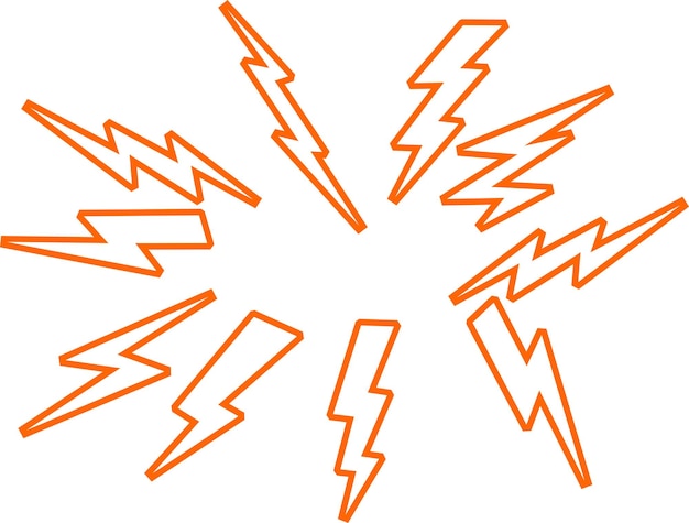 Vector orange lightning bolts in a circle with one being drawn by the other being a lightning bolt.