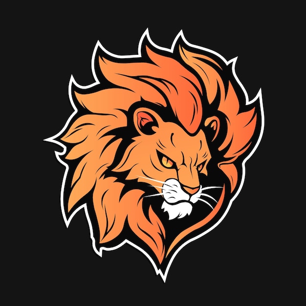 An orange lion with a white face and a black background.