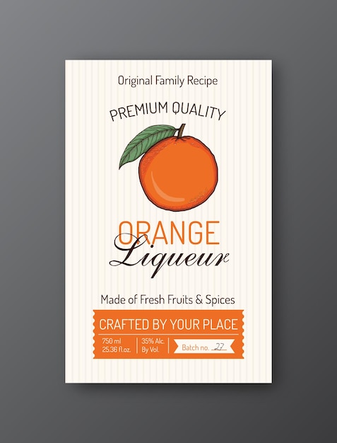 Orange liqueur label template modern vector packaging design layout