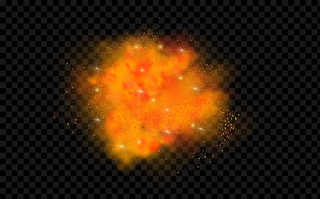 Orange magic fog Yellow smoke with glowing particles Colored powder with explosion effect