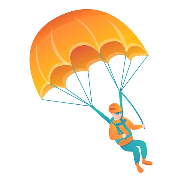 Orange man parachute icon Cartoon of orange man parachute vector icon for web design isolated on white background