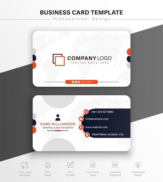 Orange minimalist business card template
