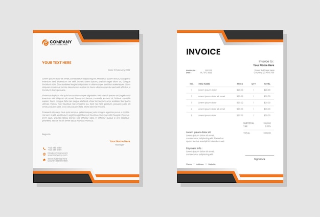 オレンジ色の現代的な会社のレターヘッドと請求書のテンプレート