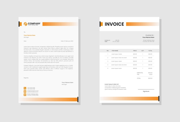 Orange modern company Letterhead and invoice template