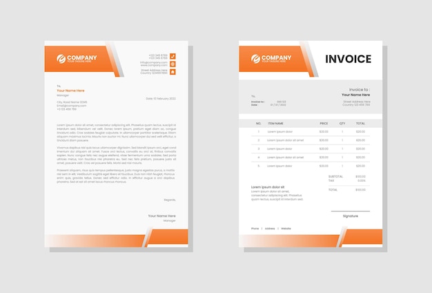 Orange modern company letterhead and invoice template