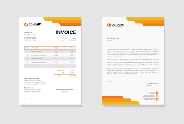 Orange modern company letterhead and invoice template