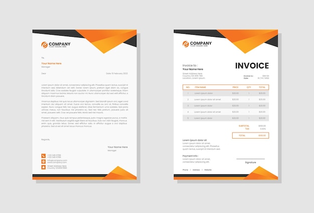 Orange modern company Letterhead and invoice template