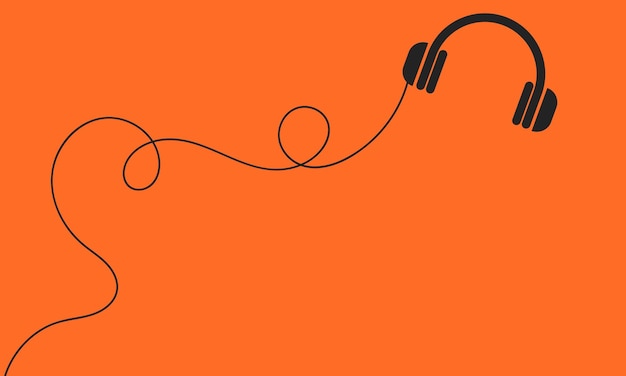 Vector orange music theme banner design with headphone shape icon