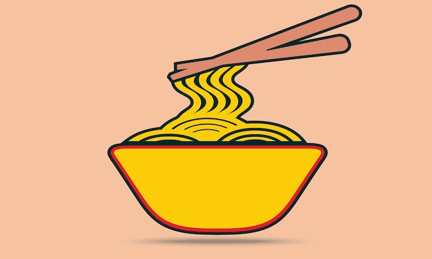 Vector orange noodle bowl with chopstick icon logo illustration, asian food noodle bowl cartoon vector