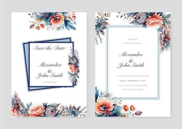 orange orchid flower flora vector elegant leaves wedding invitation card template