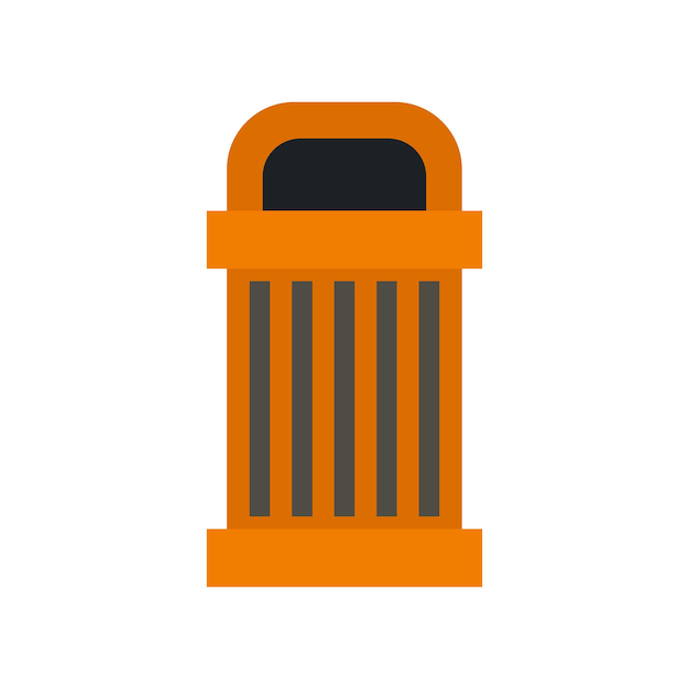 Оранжевый значок мусорного ведра в плоском стиле на белом фоне