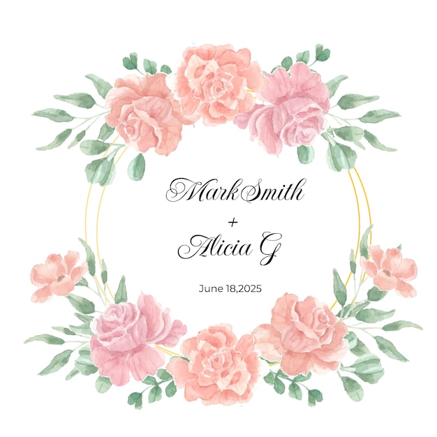 Orange and Pink Rose Watercolor Flower Wreath