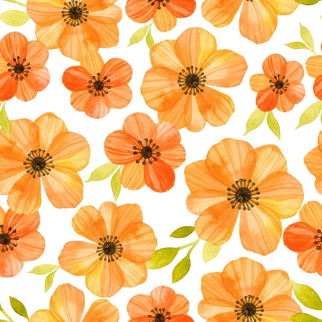 Orange poppies watercolor seamless pattern