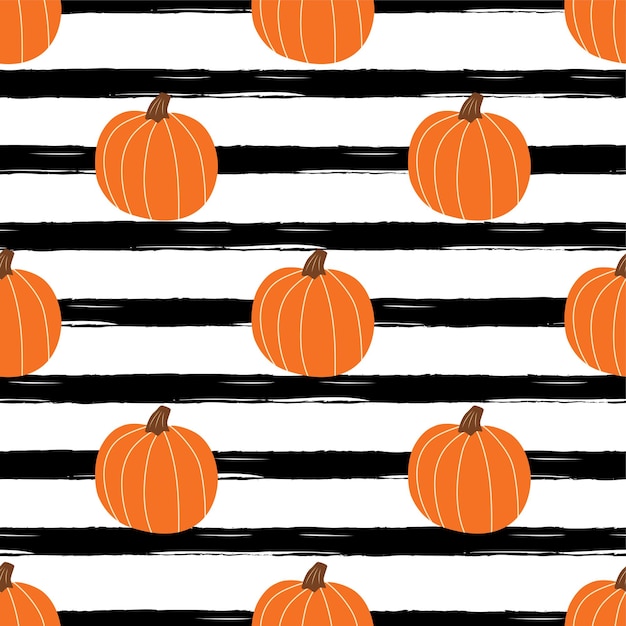 Vector orange pumpkin on black striped background simple halloween seamless patterns fall pumpkin autumn texture