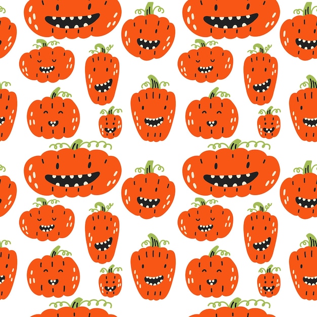 Orange pumpkin characters Halloween pattern