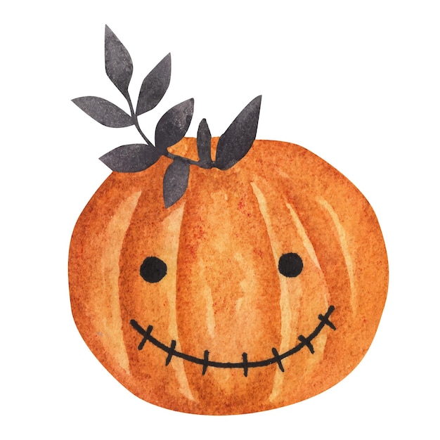 Orange pumpkin jack. halloween.isolated element on white background. watercolor illustration