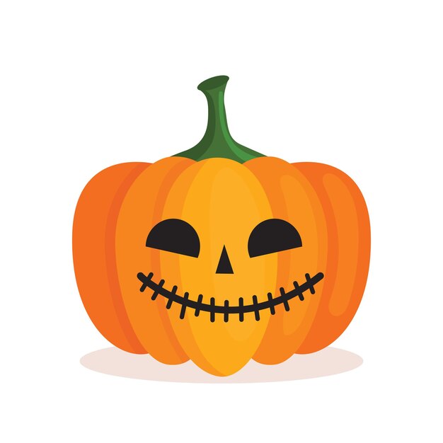 Orange pumpkin lantern with a scary face for Halloween. Festive decoration. Cartoon isolated vector illustration on white background