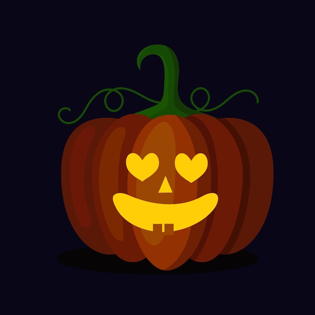 Orange pumpkin lantern with a scary face for Halloween. Festive decoration. Cartoon vector illustration on dark background