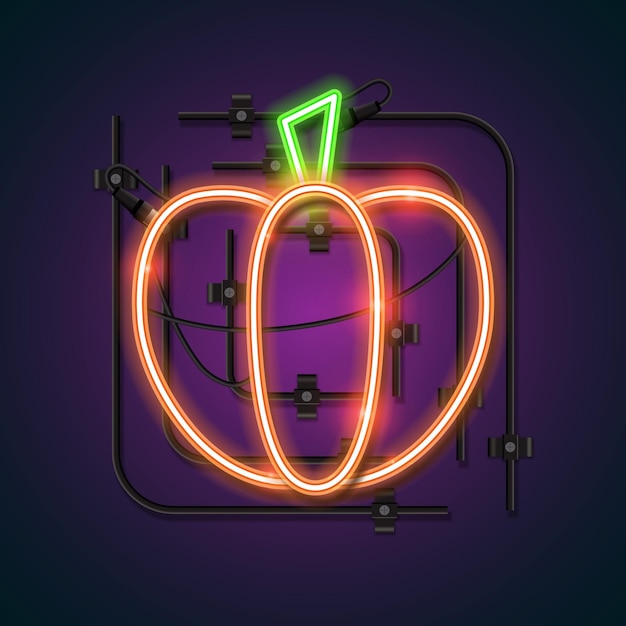 orange pumpkin neon design pumpkin monster on dark background