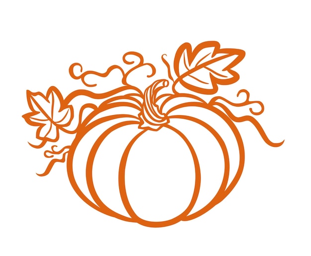 Orange pumpkin silhouette outline stencil,leaves.Fall.Autumn October Harvest festival.Halloween.