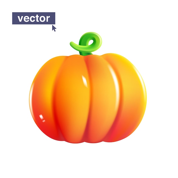 Orange pumpkin with curved petiole juicy vector emoji illustration Pure vegetable logo for vegans