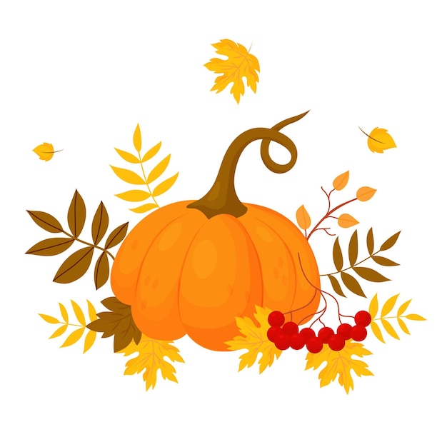 Orange pumpkin with fall leaves