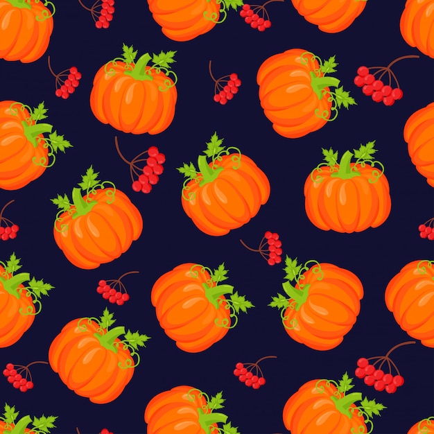 Orange pumpkins vector seamless pattern.