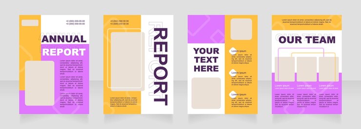 Vector orange and purple blank brochure layout design. promotion service info. vertical poster template set with empty copy space for text. premade corporate reports collection. editable flyer paper pages