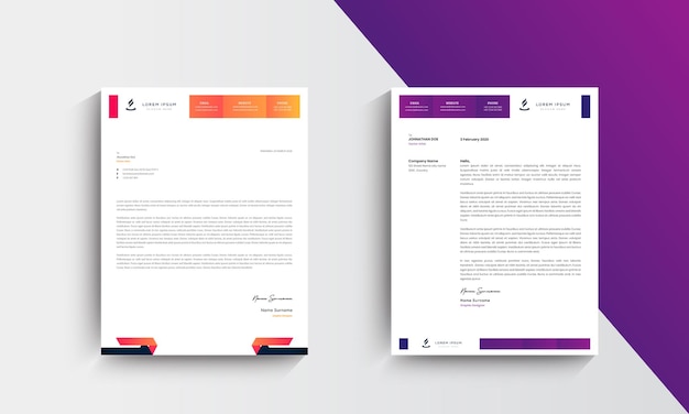 Orange and purple modern business letterhead design template