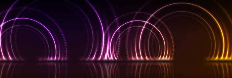 Vector orange purple neon laser circles technology background