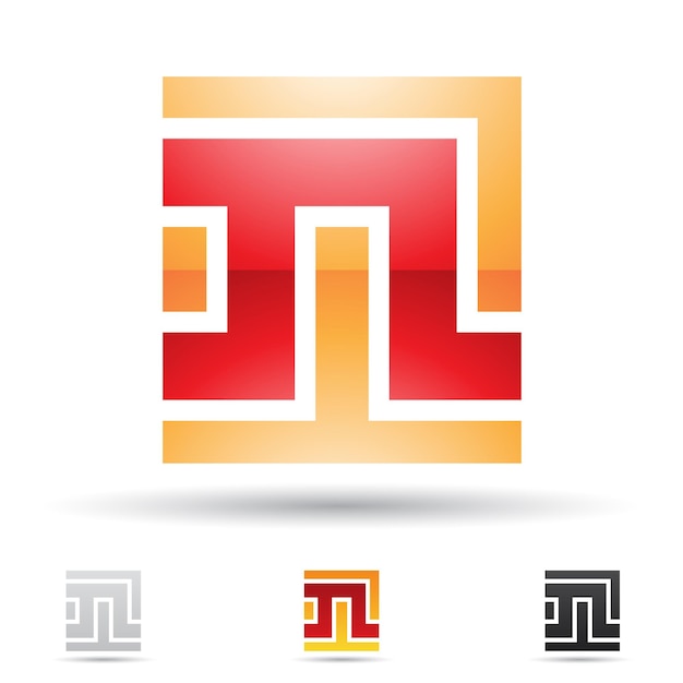 正方形の文字 N のような迷路のオレンジと赤の抽象的な光沢のあるロゴ アイコン