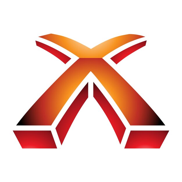 Vector orange and red glossy 3d shaped letter x icon on a white background