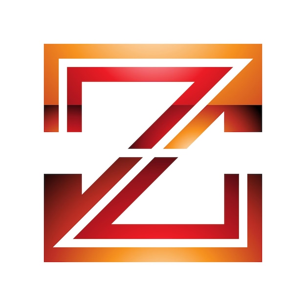 Vector orange and red glossy striped shaped letter z icon