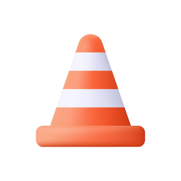 Orange road traffic cone with white stripes 3d vector icon cartoon minimal style